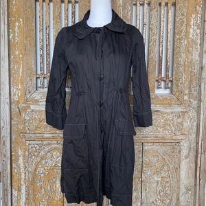 COMMON THREAD LONG BLACK BUTTON UP JACKET 10